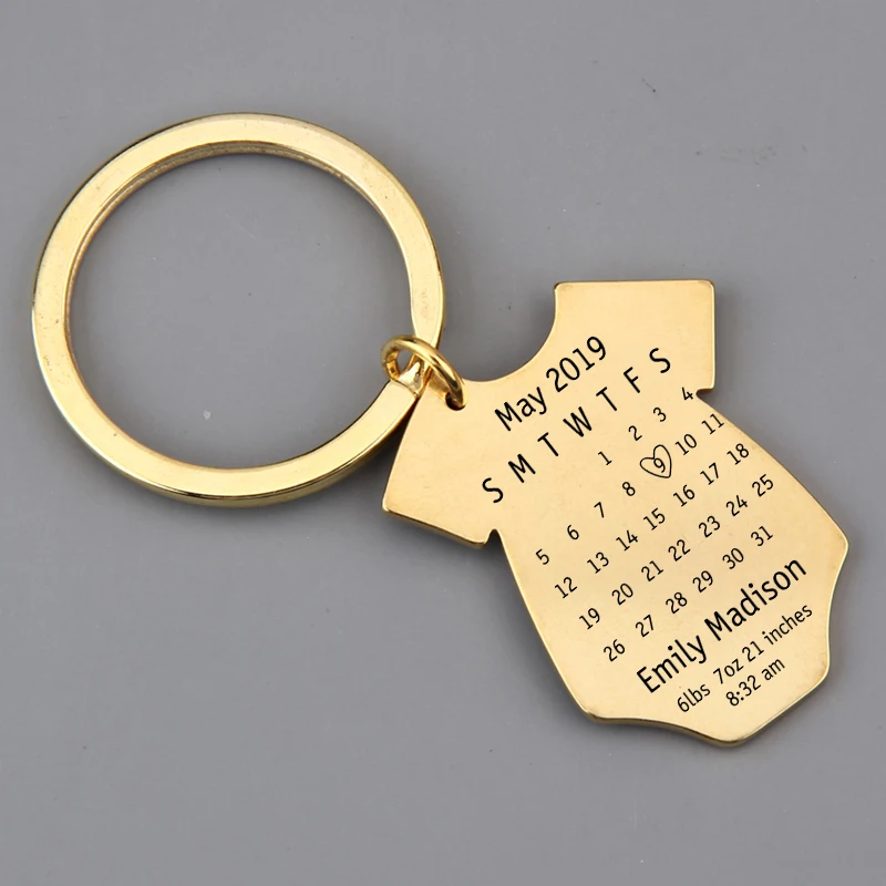 

Data Engraved Custom Weight Length Time Date Calendar Keepsake Baby Gift Child Souvenir Stainless Steel Pendant Keychain Gifts
