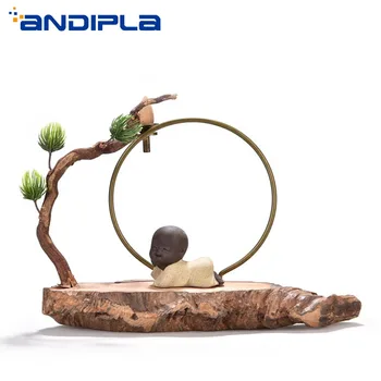 

Chinese Style Zen Ceramic Backflow Incense Burners Desktop Ornaments Lovely Lucky Little Monk Tea Pet Vintage Home Aroma Burners