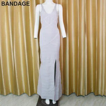 

HL white dresses for women 2019 gown prom maxi split bandage dress wedding guest Spaghetti strap v neck bodycon party long dress