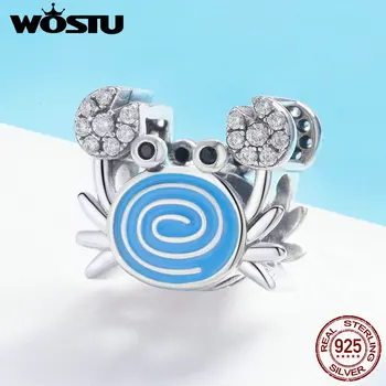 

WOSTU 100% 925 Sterling Silver Lovely Clear CZ Crab Charm Beads Fit For Original Women Charm Bracelet Find Jewelry Gift FIC682