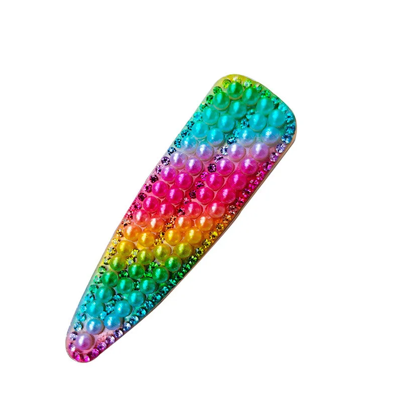 Free shipping korea style Neon color bead hairpins lovely women's hair accessories ins girl's rainbow Duckbill clip hairclips