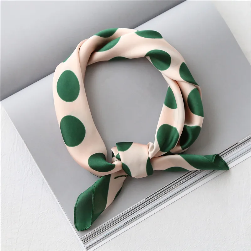 

LEAYH Retro Big Dot Simulated Silk Square Scarf Spring and Summer Headbands Wrist Scarves Female Small Neckerscarf 60*60cm
