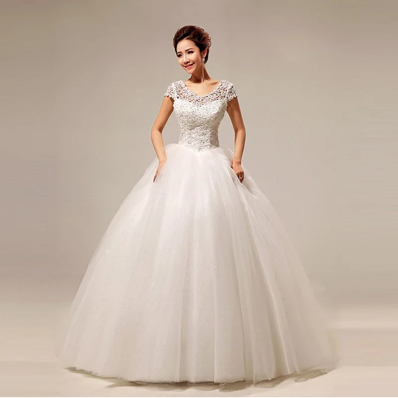 2015 Elegant New Lace Princess Bride Wedding Dress Luxury Ball