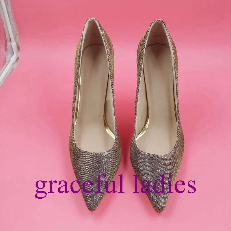 

Real Image Pump Summer Style 2017 Women Shoes High Thin Heels Gold Bling Plus Size Slip On New Arrive Led Shoes For Adults Cheap