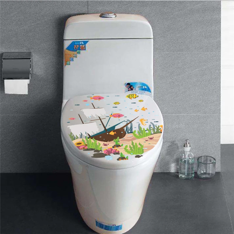 colorful underwater sea fish toilet wall stickers bathroom shop home decorations cartoon animals wall decals pvc mural art