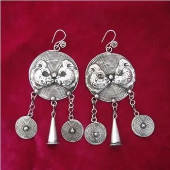

long Earrings handmade seedlings silver first jewelry Pisces trumpet ring vintage national fringes