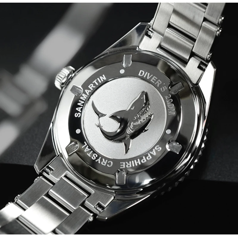 Мужские винтажные часы San Martin для дайвинга, автоматические часы из нержавеющей стали 200, водонепроницаемые Модные наручные часы с защитой от ветра