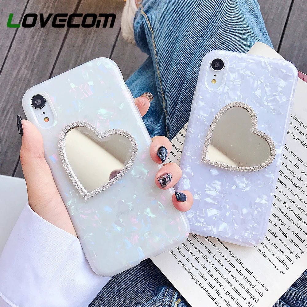 

LOVECOM Dream Shell Mirror Phone Case For iPhone XR X XS Max 7 8 6 Plus DIY Girl Make Up Mirror Solid Color Full Body Soft Cover