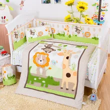 Индивидуальные комплекты постельного белья из хлопка для малышей, 7 шт. милые Мультяшные лесные животные в кроватке для новорожденных, 4 шт. бамперы+ пододеяльник+ наволочка+ простыня