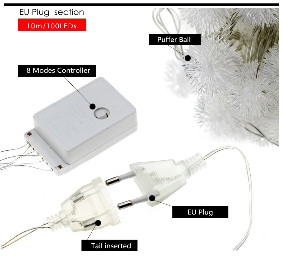 Пушистый шар светодиодный гирлянды AC 220 V/батарейный блок/USB 5 V новогодние гирлянды рождественские для наружной и внутренней подсветки декоративный