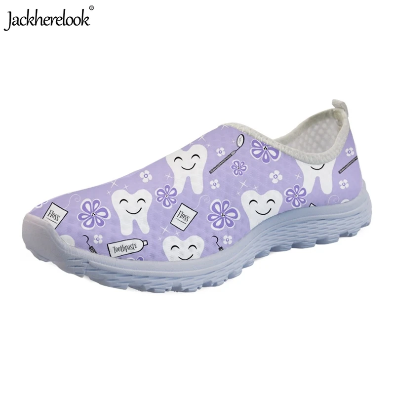 

Jackherelook Women Gym Sports Shoes 3D Tooth Dentist Printing Walking Shoe Lady Casual Flats Purple Pink Blue Black Sneakers