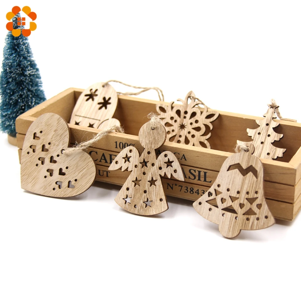 New!6PCS Cute Christmas Snowflakes&Deer&Tree Wooden Pendants Ornaments Christmas Party Decorations Xmas Tree Ornament Kids Gift