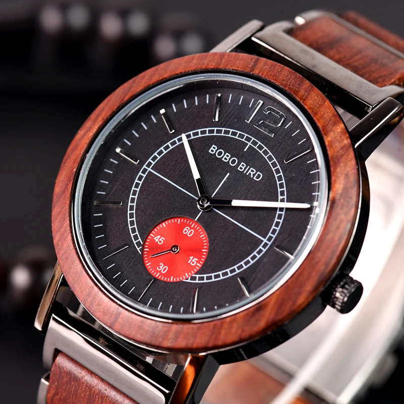 BOBO BIRD Lover's Wooden Watch Men Luxury Metal Wood Wristwatch Special Color New Design Hand Watches erkek kol saati C-R12