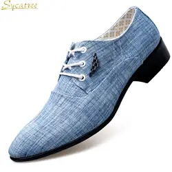 Sycatree/парусиновая обувь для мужчин, популярные мужские повседневные кожаные туфли на шнуровке с острым носком, модные деловые туфли