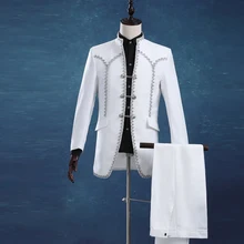 Абсолютно белый длинный рукав мужской маг женский костюм ручной работы строгий костюм для мужчин 3 шт(куртка+ брюки+ жилет