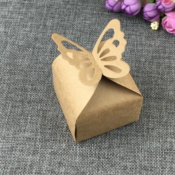 

20Pcs/Lot Retro Style Kraft Paperboard Butterfly Stand Box 6x6x7cm For Engagement Candy Dessert Biscuits Bread Gift Box Carton