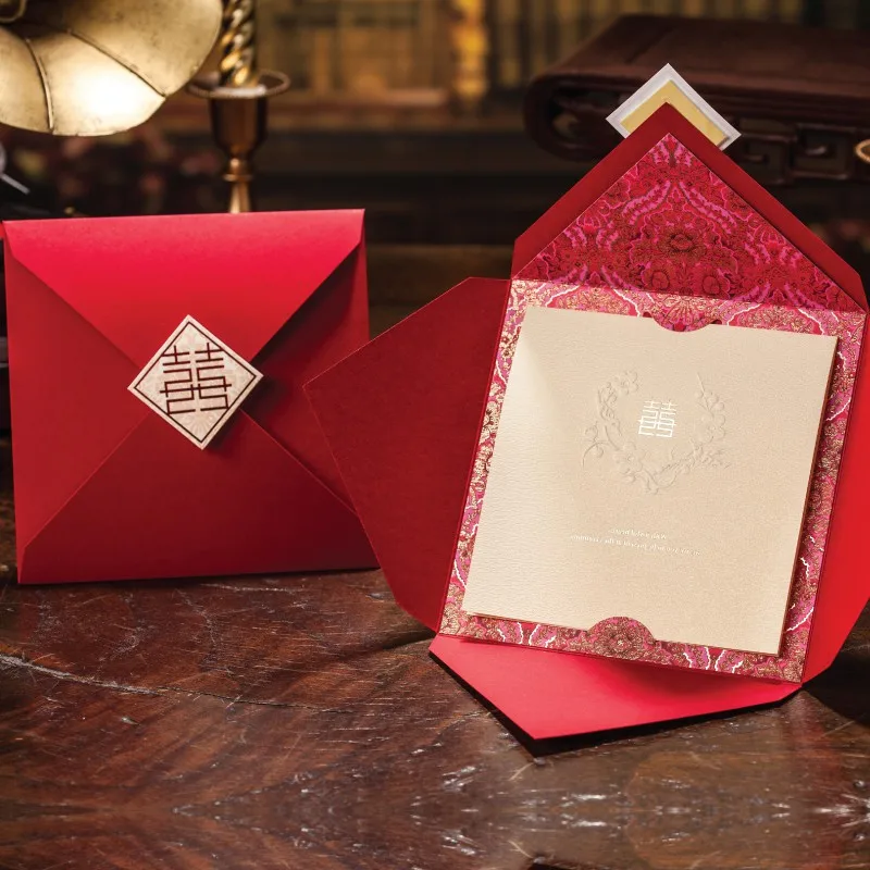 Red Chinese Style Wedding Invitations 2015 Free Printing
