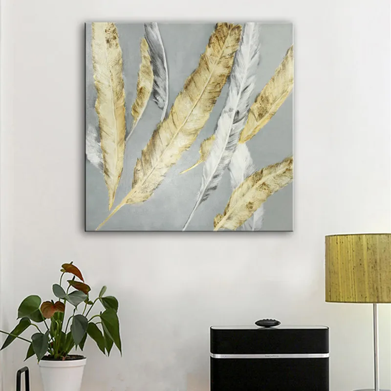 

Handpainted Orange White Feathers Pictures Hand Painted Abstract Plumage Oil Paintings on Canvas Home Decor Wall Art Painting