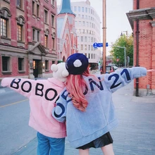 Принцесса сладкий Лолита куртка Bobon21 красивый девушка тяжелых письмо вышитые Завышение Boyfriend теплая куртка толстые отдыха c1556