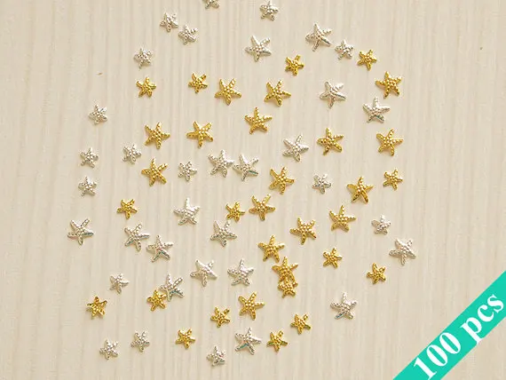 

Hot Sale sea Set of 100pcs of starfish nail charms in 2 colors and 2 sizes/ 3D nail charms/ 3D nail art/ 3D nail decoration