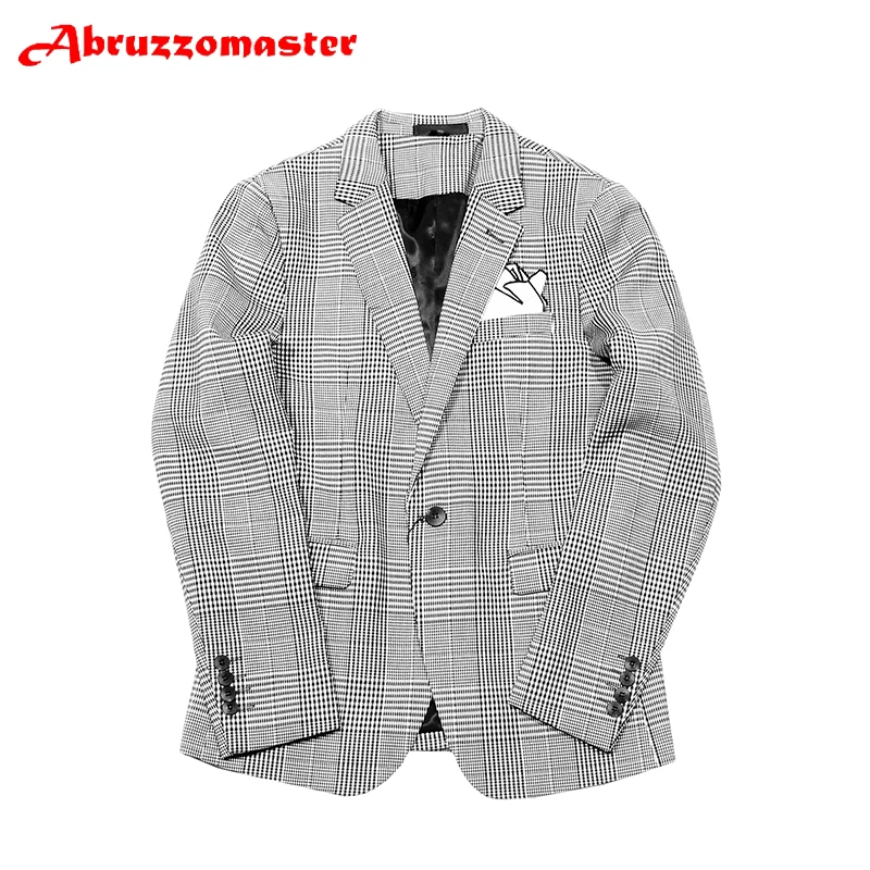 

Abruzzomaster Houndstooth Check Men Suits Jacket and Black Pants for Groom Tuxedos Houndstooth Plaid Suit Custom Made Man Suit