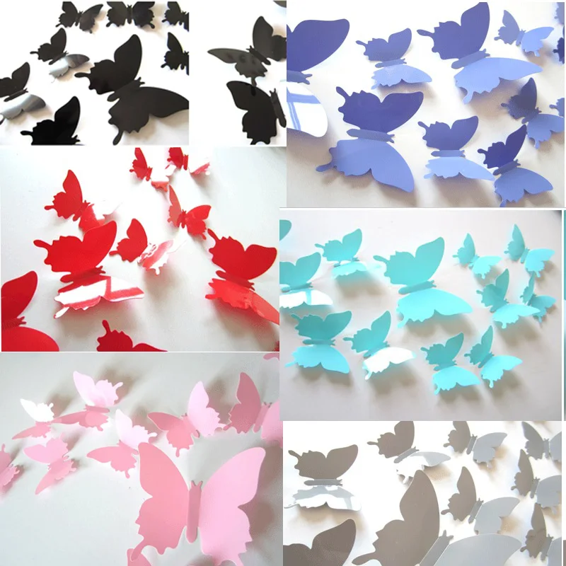 

12pcs/bag Mixed Size Butterfly Wall Stickers PVC Wedding Party diy Decoration Birthday Baby Room Art 3D Wall Decal Home Ornament
