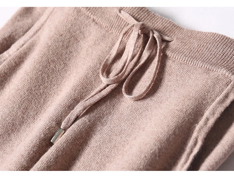 Женский ограниченный шерстяной кашемировый Трикотажный костюм из бамбукового волокна модный свободный свитер с v-образным вырезом брюки комплект из двух предметов