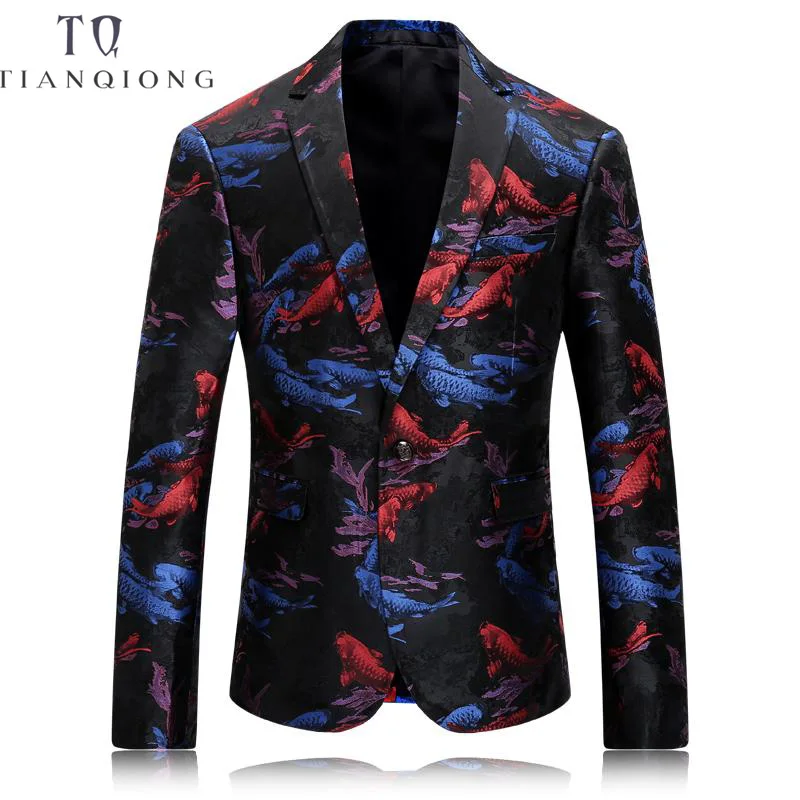 

TIAN QIONG Men Blazer Designs Luxury Brand Mens Blazer Jacket Fashion Printed Fish Pattern Homens Blazer Classic Casual Blazer