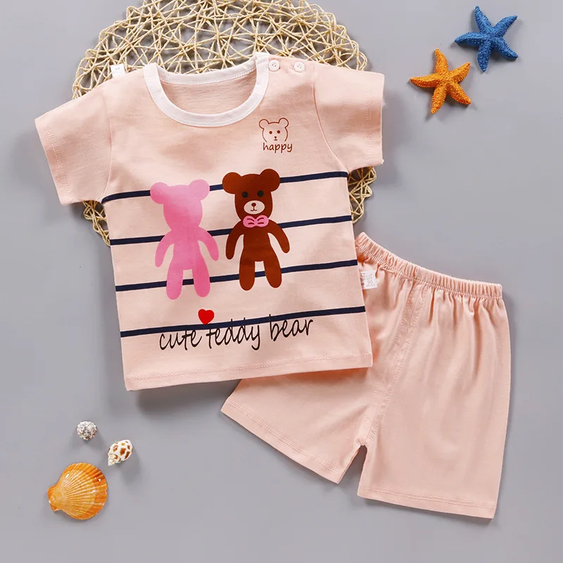 Комплект одежды для новорожденных мальчиков; летняя одежда для маленьких мальчиков; хлопковый Детский костюм с изображением животных; комплект одежды для маленьких мальчиков - Цвет: Арбузно-красный