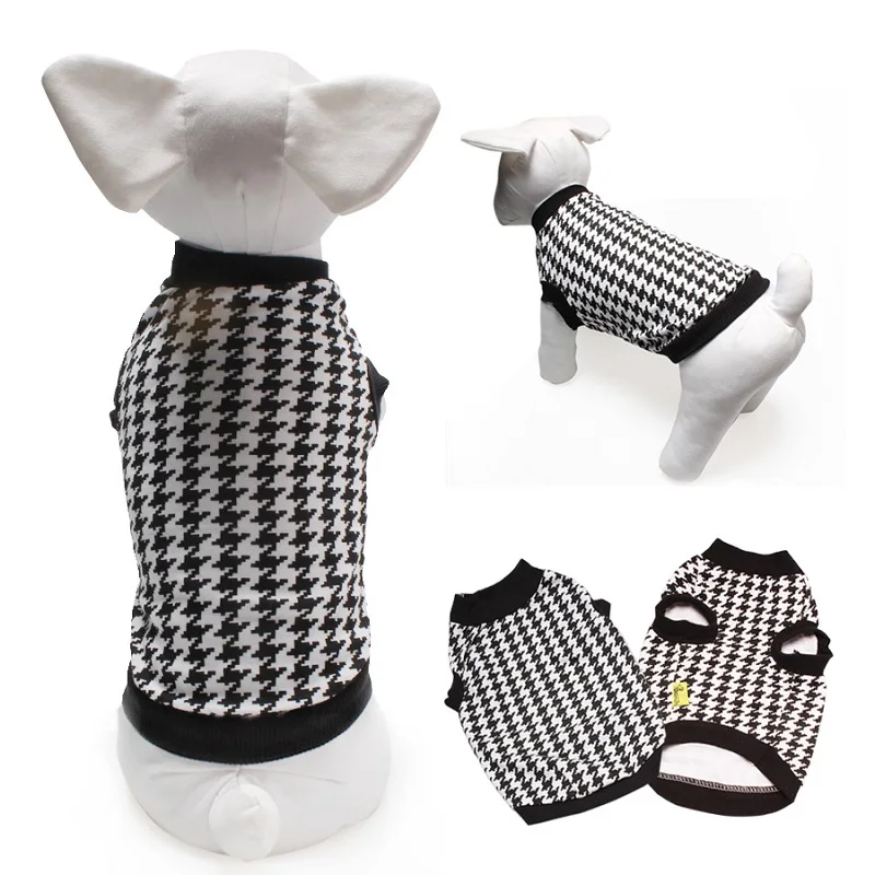 

Summer Vest for Dogs Cats Cotton Houndstooth Pet Coats Cat T-shirt Teddy Pet Plaid Sport Jersey Padded Dog Clothes XS-L