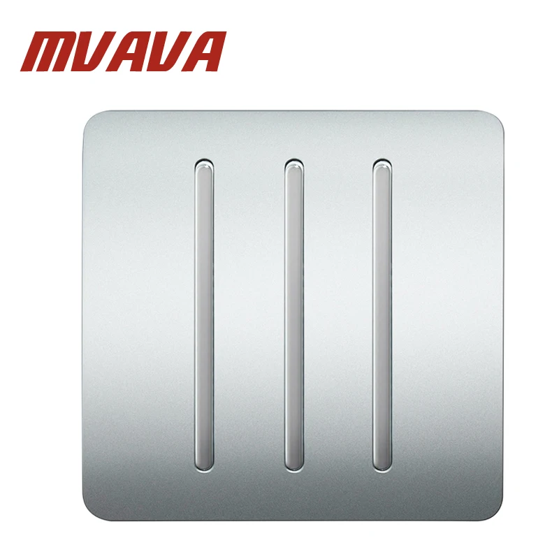 MVAVA 3 Gang 1 Way Electrical Push Button Light Wall Switch Sliver PC Series Panel 86*86MM Home Wall Electric Switch Free Ship