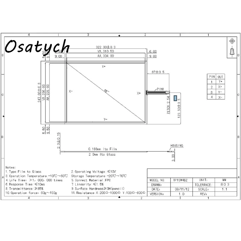 Resistive Industrial Touch Screen Placa Controladora Painel de Vidro Novo 15 Fios 322x247 mm 247x 322 mm - Imagem 2