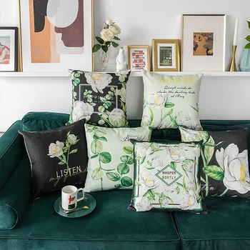

Home Decorative Cushion Cover White Peony Floral Plants Square Pillow Covers 45x45cm Sofa Bed Chair Car Thick Cotton Linen