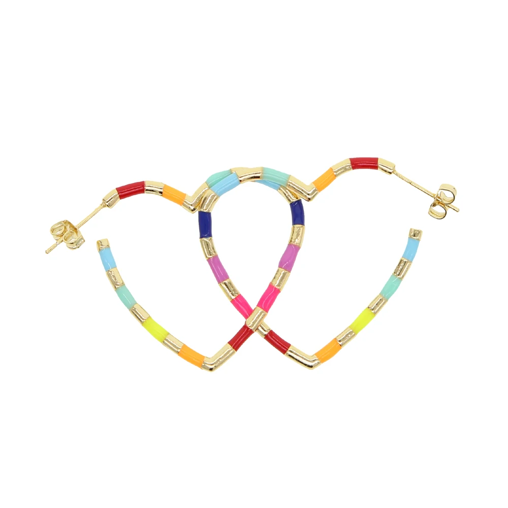 Модные блестящие цветные серьги в форме сердца, позолоченные свадебные серьги в форме сердца