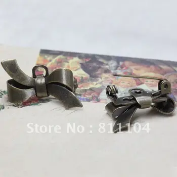 

17x28mm Antique Bronze Plated Brass Blank Bowknot Tray Back Pins Brooch Bases Settings Brooches Findings 40pcs