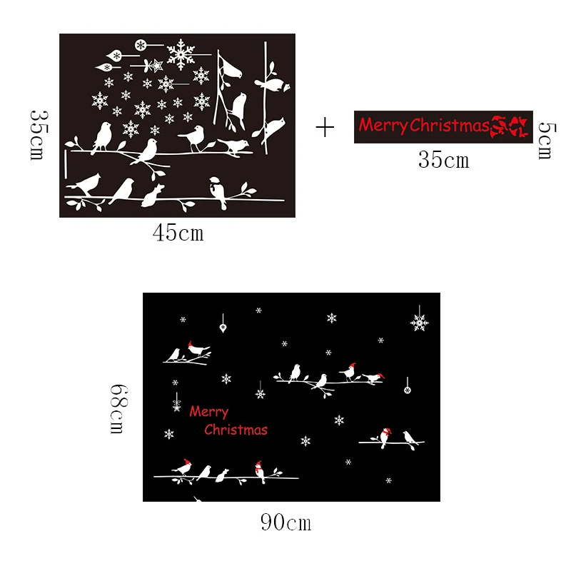 Рождественские наклейки на стену, окна, снежинка, ветка, Наклейка Настенная с птицей, год, Рождество, ПВХ, художественные декоративные наклейки 35*50 см