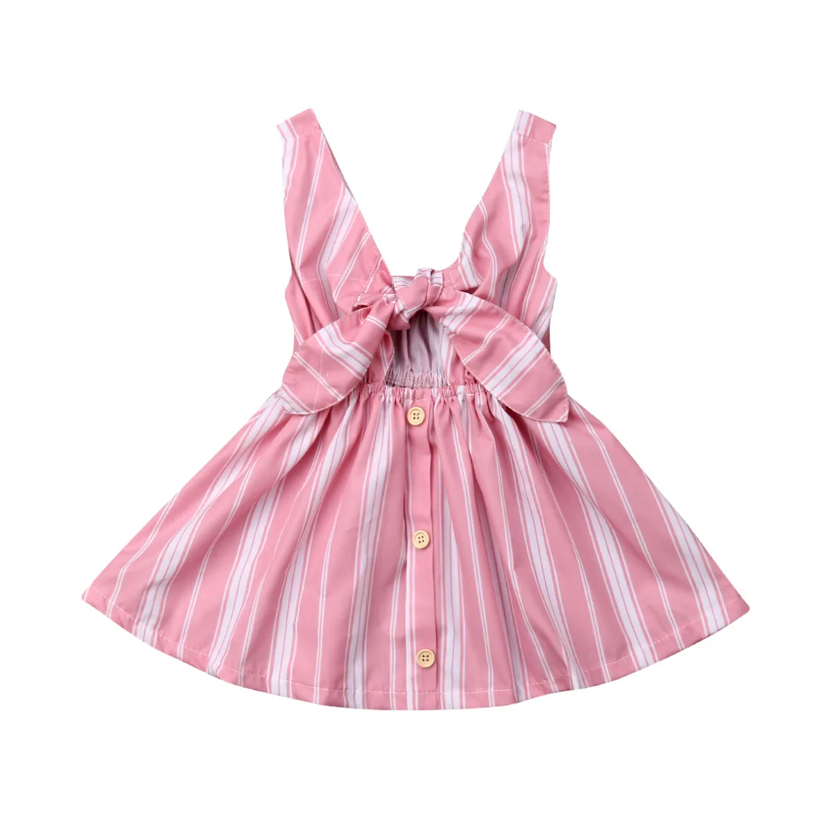 Toddler Kids Baby Girl Casual Clothes Sleeveless Button O-Neck 2019 New Brand Striped Bow-knot Party Dress Sundress | Детская одежда и