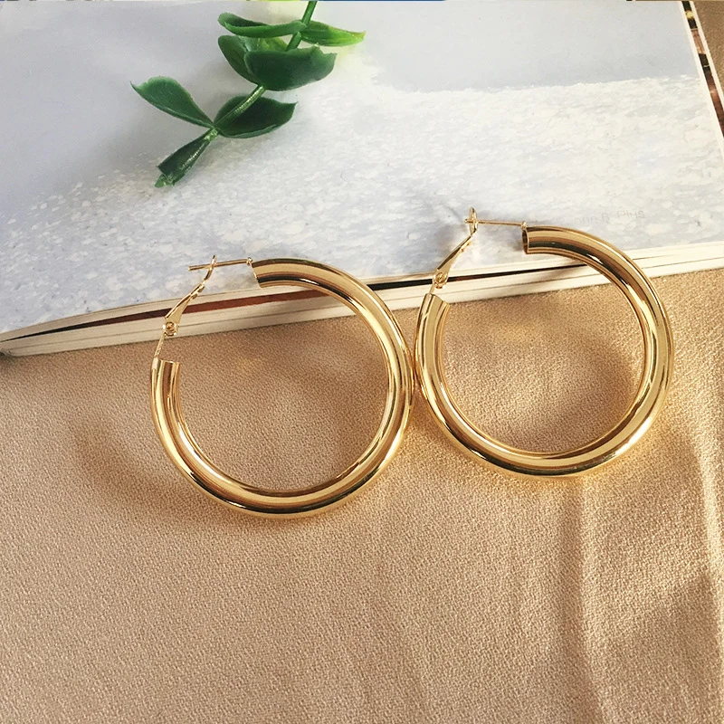 

Big Vintage Gold Hoop Earrings for Women Gold Silver Color Round Statement Earring Metal Silver Earring Wedding Party Accessory