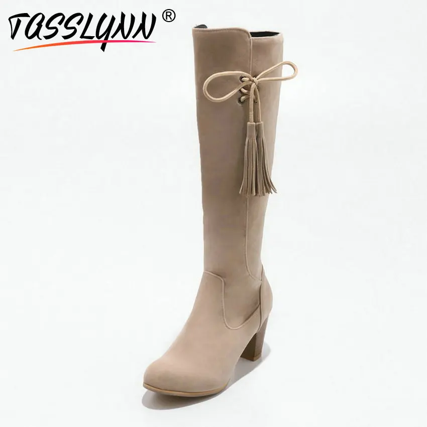 Taslynn/женские ботинки удобные зимние на молнии высоком квадратном каблуке с