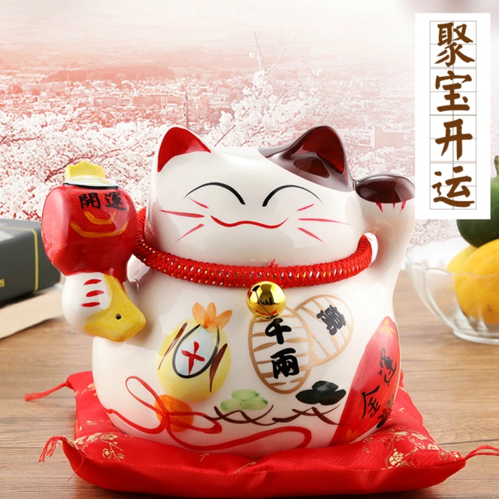 10 дюймов Maneki Neko керамика Lucky Cat домашний декор фарфоровые декоративные украшения бизнес-подарки Фортуна кошка копилка фэншуй ремесло подарок - Цвет: 20CM- U