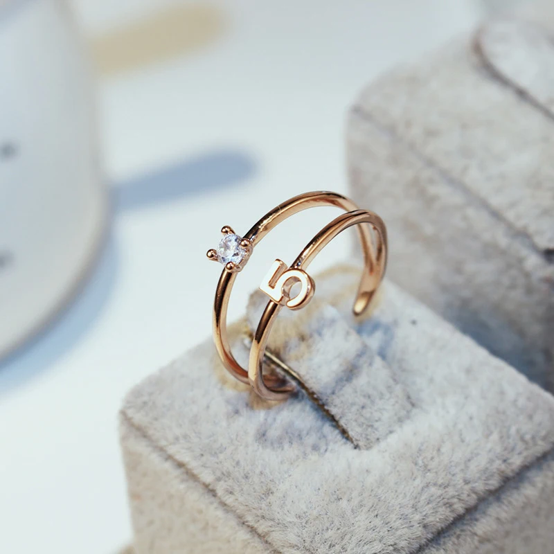 

New Arrival Style Number 5 Brand Famous Jewelry Crystal Rose Gold Plated Rings For Women Double Circle Adjustable Open Rings