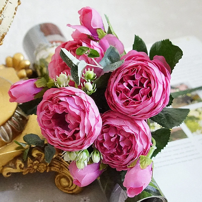 Цветная Роза пион искусственные шелковые цветы маленький букет для домашней