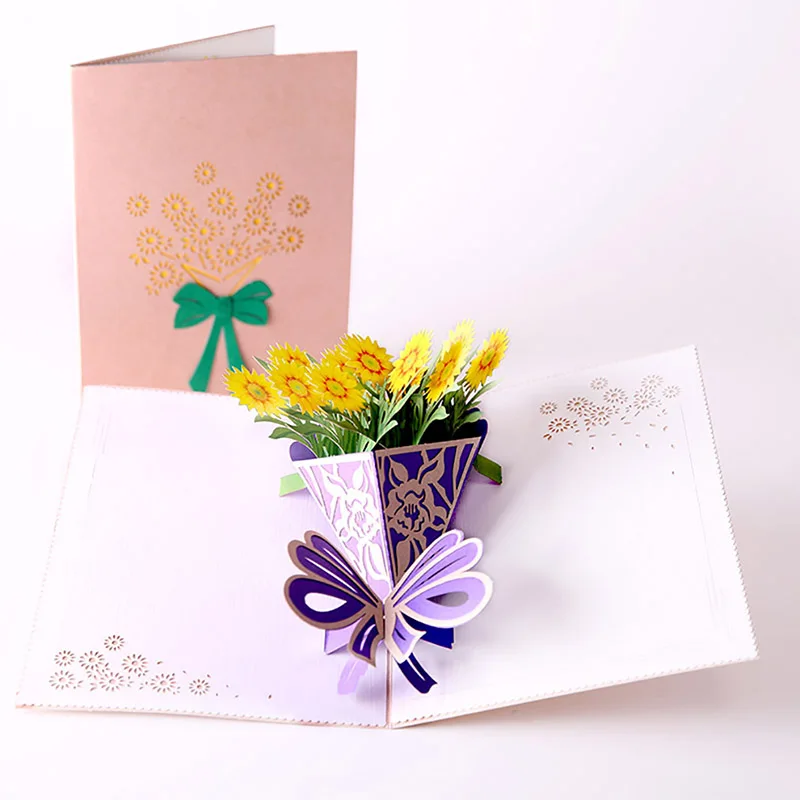  3D Flower Bouquet Paper Pop Up Card With Blank Envelope Invitations Greeting Cards Thank You Invita - 32999745508
