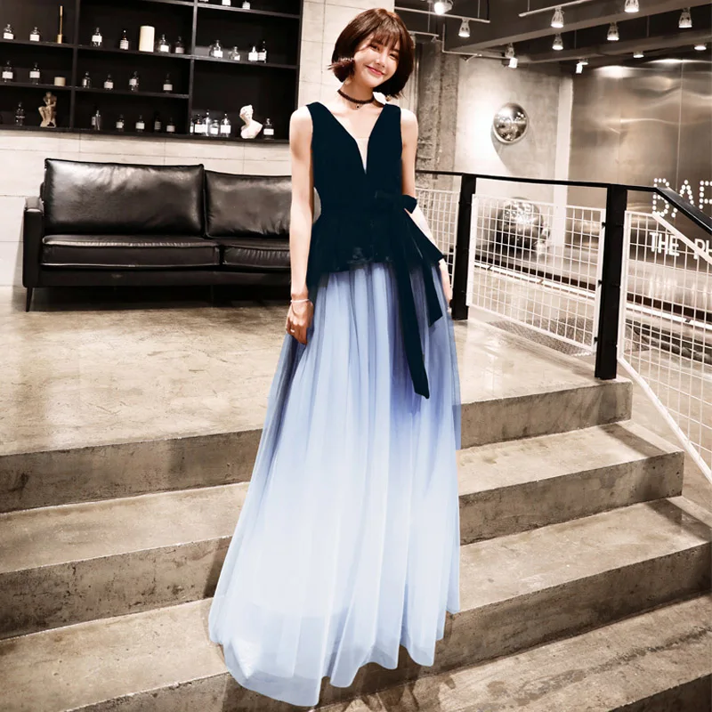 

Sexy V-Neck A-line Evening Dresses 2018 New Stylish Organza Birthday Party Dress Sleeveless Prom Gowns vestido de festa