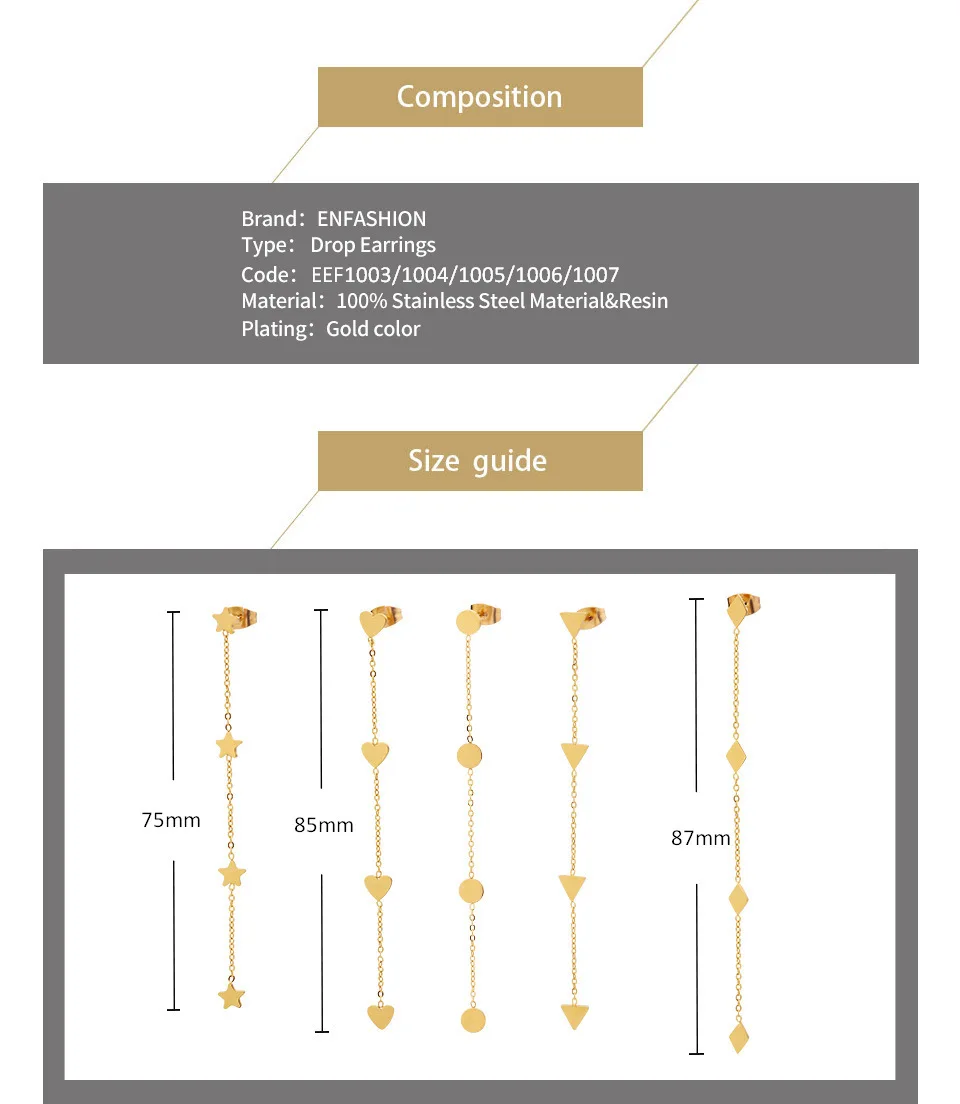 Enfashion длинные геометрические серьги в форме сердца, Золотые серьги в форме звезды, серьги-капли для женщин, длинные серьги, модное ювелирное изделие