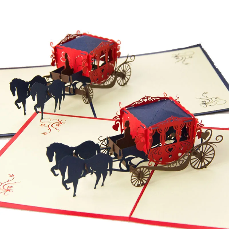  3D Laser Cut Handmade Carving Horse Carriage Paper Invitation Greeting Cards PostCard Valentine's D