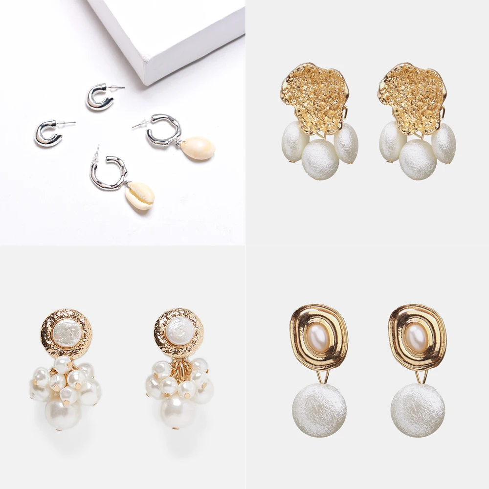 

Ztech Trendy Korea Design Metal Gold Geometric Irregular Circle Square Natural Freshwater Pearl Earrings for Women Girls Gift