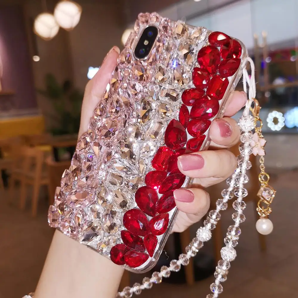 Роскошный блестящий чехол для iphone XS max с кристаллами и бриллиантами для iphone 8 plus XR X 6 S 6SP 7 7 Plus, Подарочный чехол для девушек+ ремешок