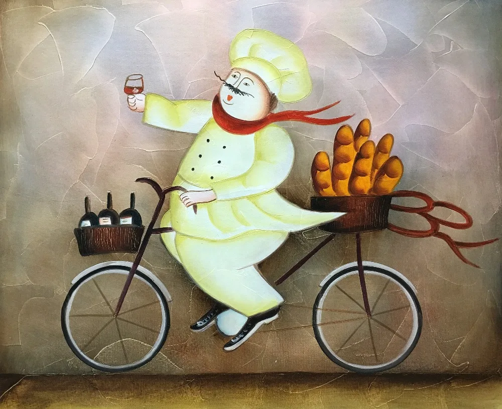 

Hand Painted Cartoon Oil Painting on Canvas Modern Cook Cooking Canvas Painting Wall Art Picture painting for Living Room Decor