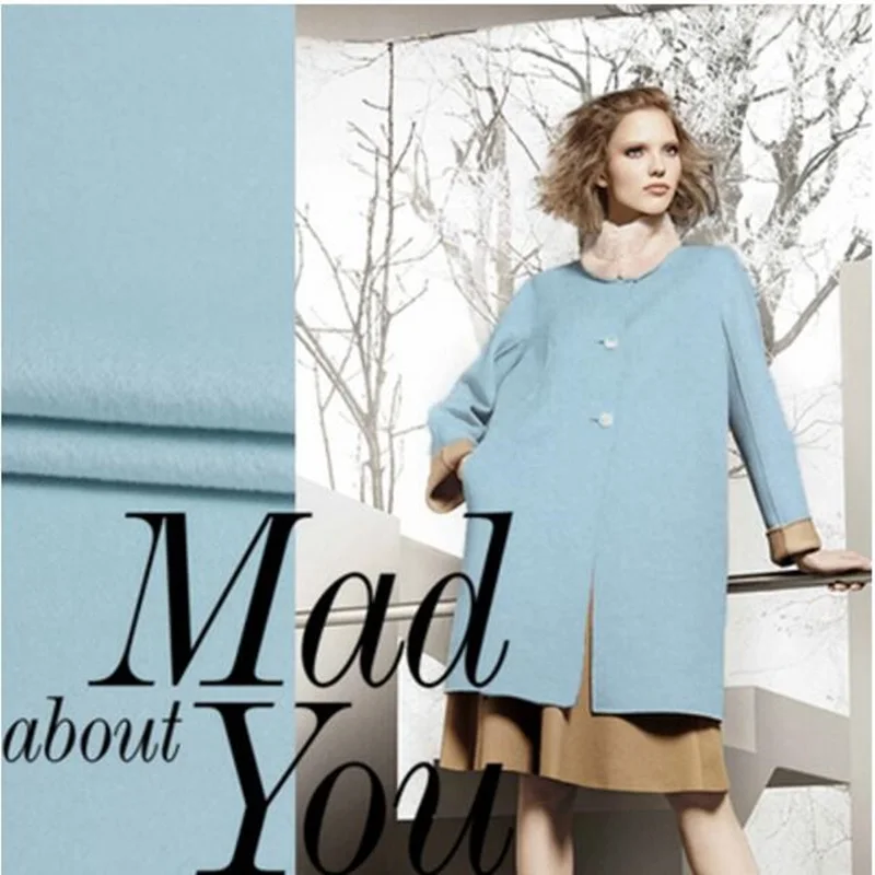 

Water blue wool cashmere fabric fabrics in winter 495grams per metre